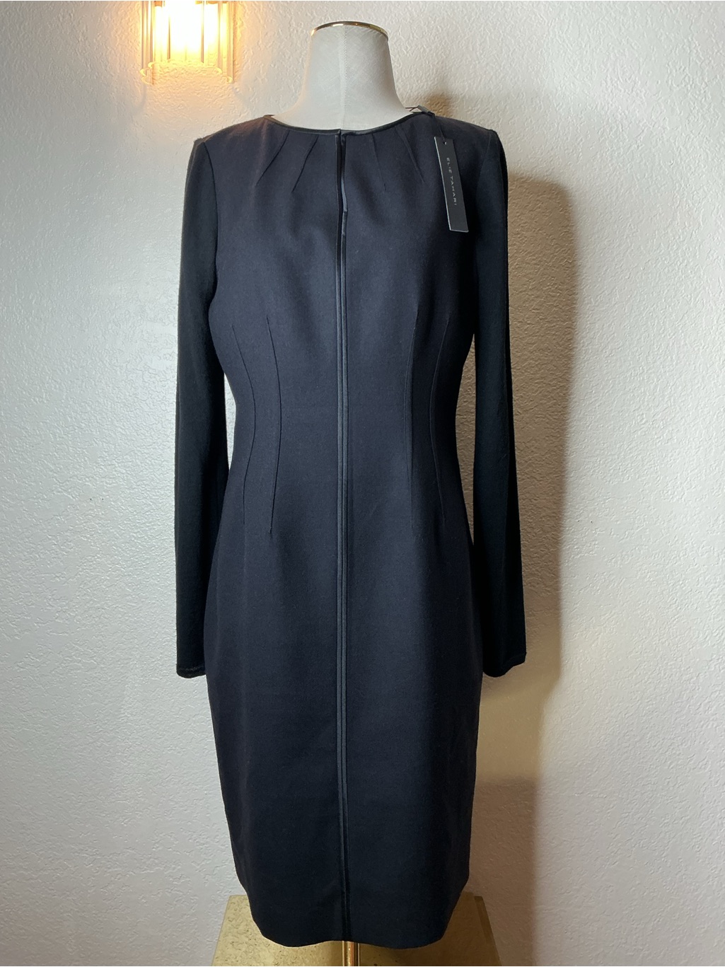 Elie Tahari Black Long-Sleeve Midi Sheath Dress
